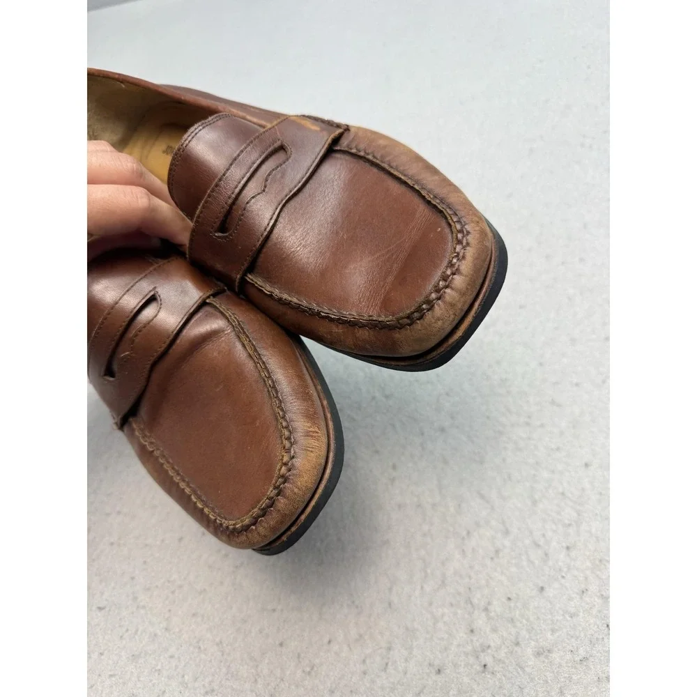 Johnston & Murphy Shoes Mens Size 10 Brown Leather Loafers Square Toe Slip On